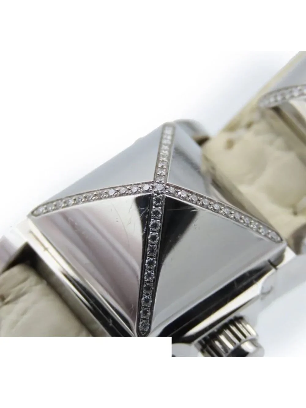 Hermes Mini Medor White SS Diamond Leather Watch